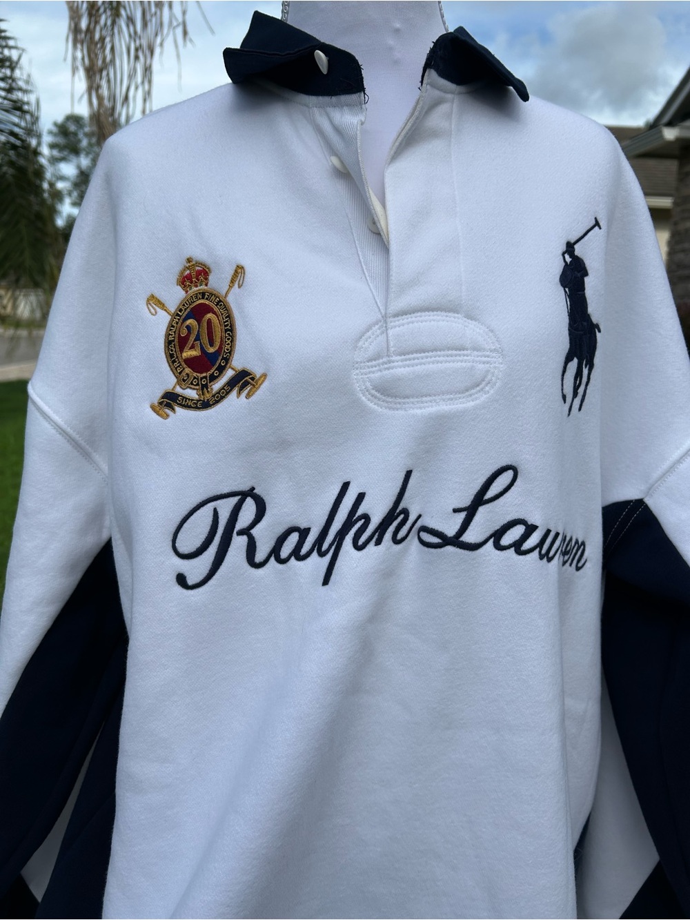 NWOT🌷Ralph Lauren White & Navy Crest Polo Rugby Sweatshirt